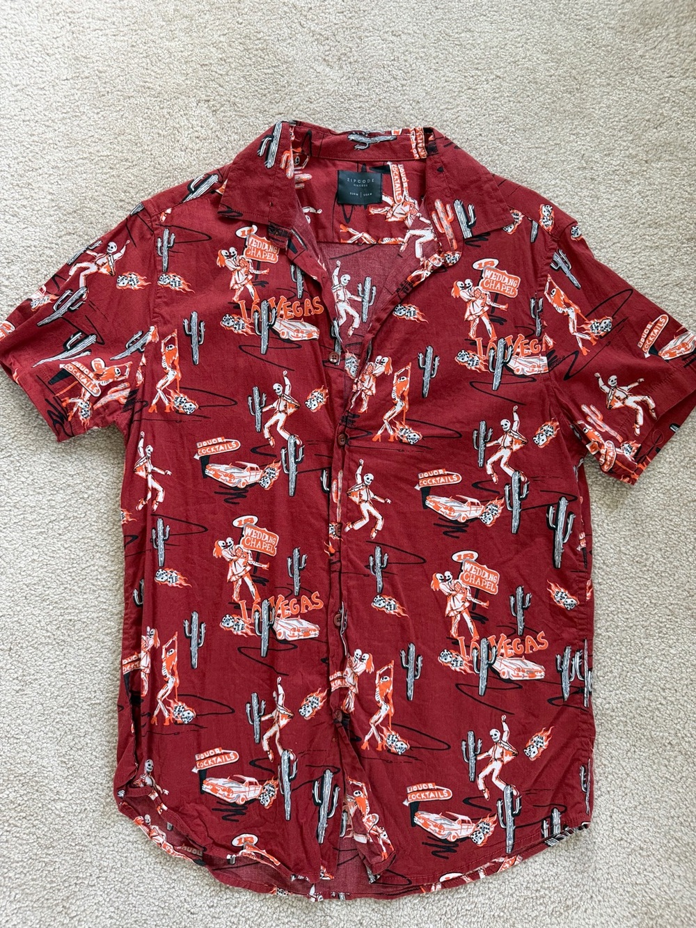 Zipcode Design Red Vegas Print Short-Sleeve Camp Shirt